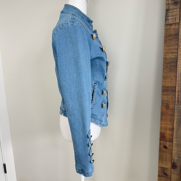 Free People Fitted Military Style Denim Jean Jacket Womens Size Small - Picture 2 of 14